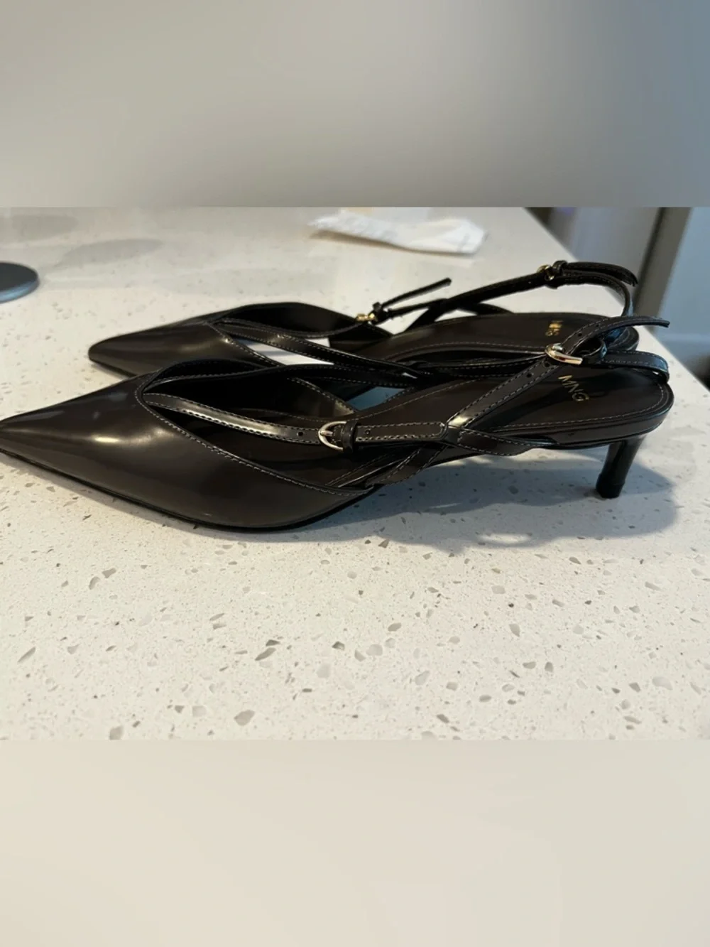 Mango Dark Brown Strappy Kitten Heel Pumps Size 39 New - Picture 6 of 9